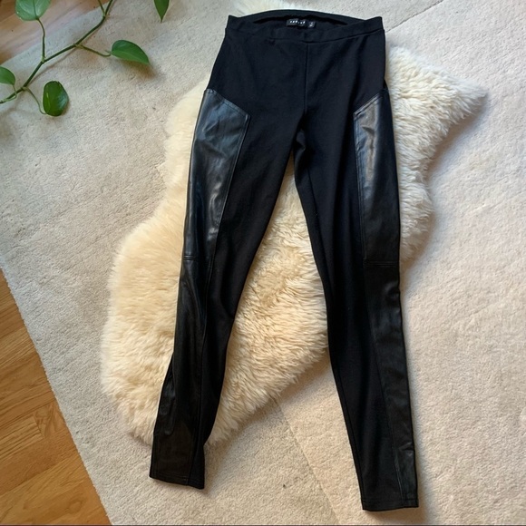 Trouvé Faux Leather Panel Black Classic Leggings M - Picture 4 of 10